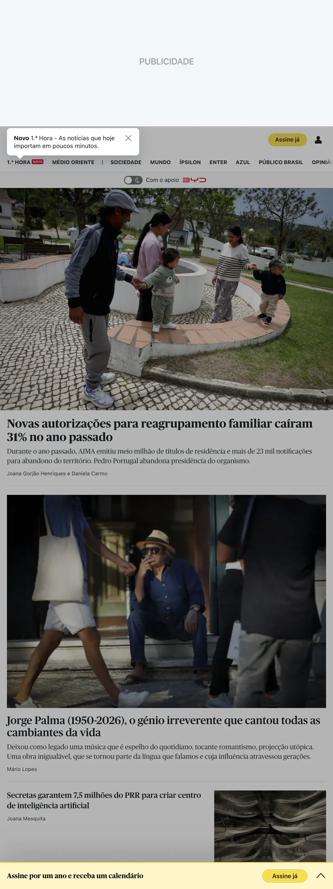 Screenshot of the Público front page