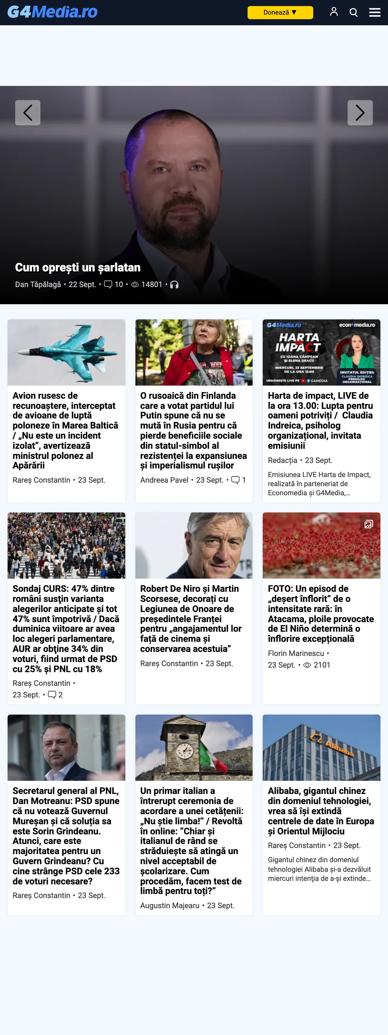 Screenshot of the G4Media front page