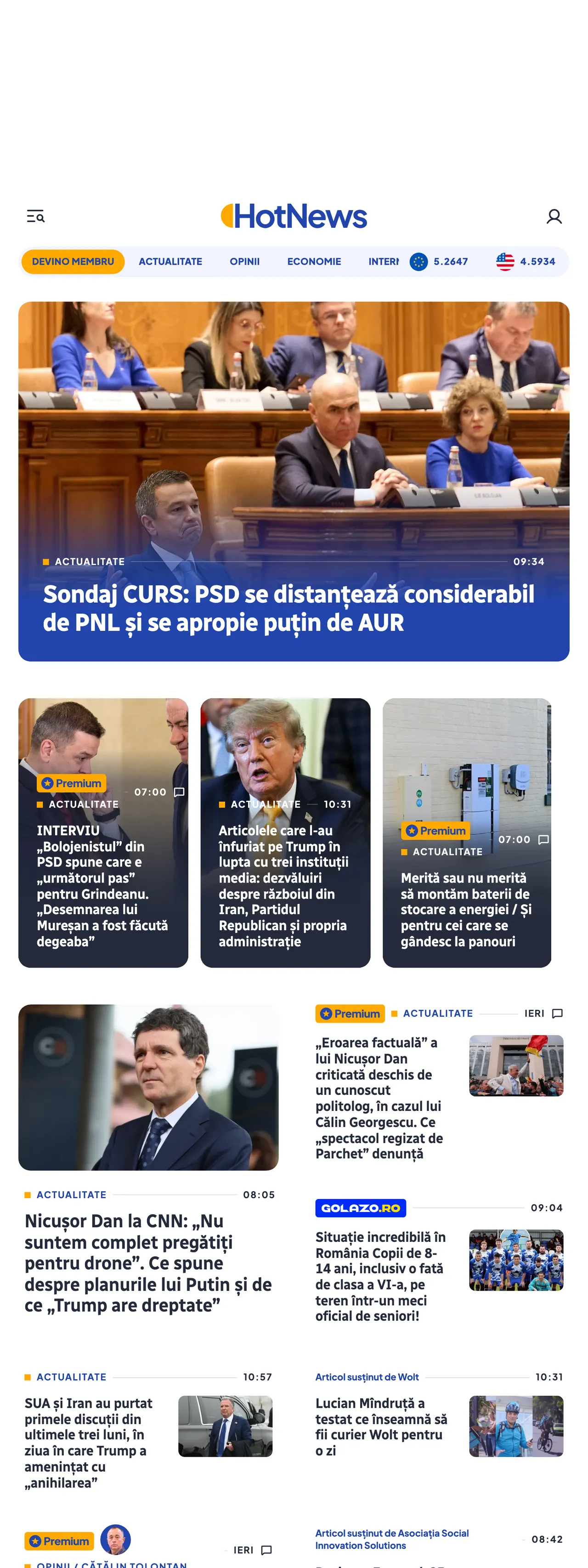 Screenshot of the HotNews.ro front page