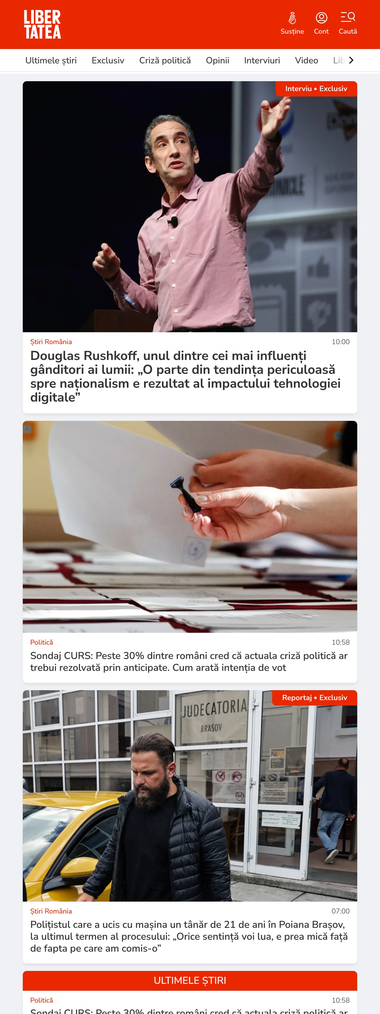 Screenshot of the Libertatea front page