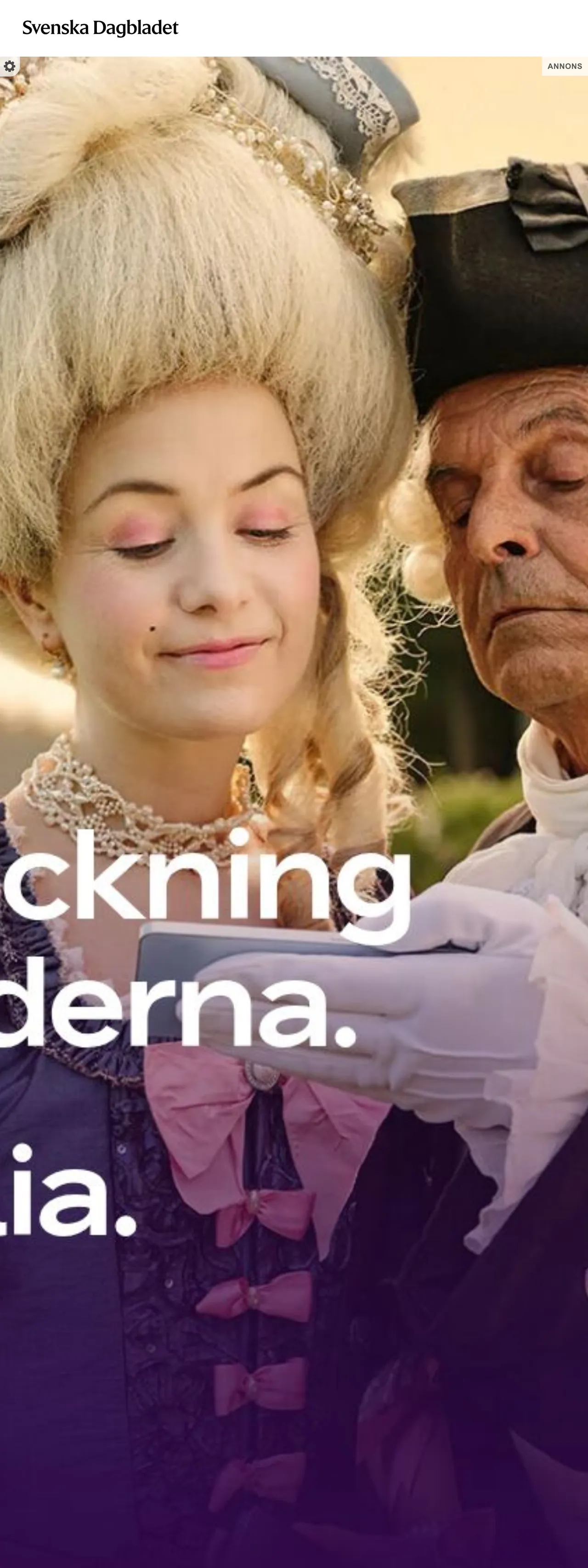 Screenshot of the Svenska Dagbladet front page