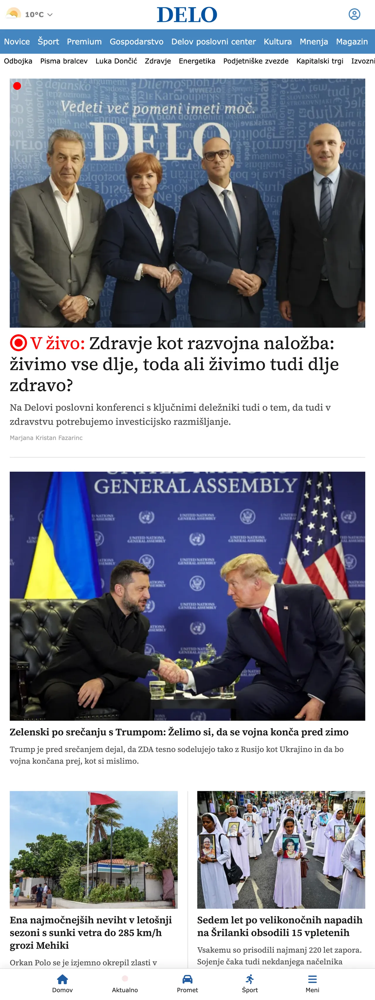 Screenshot of the Delo front page