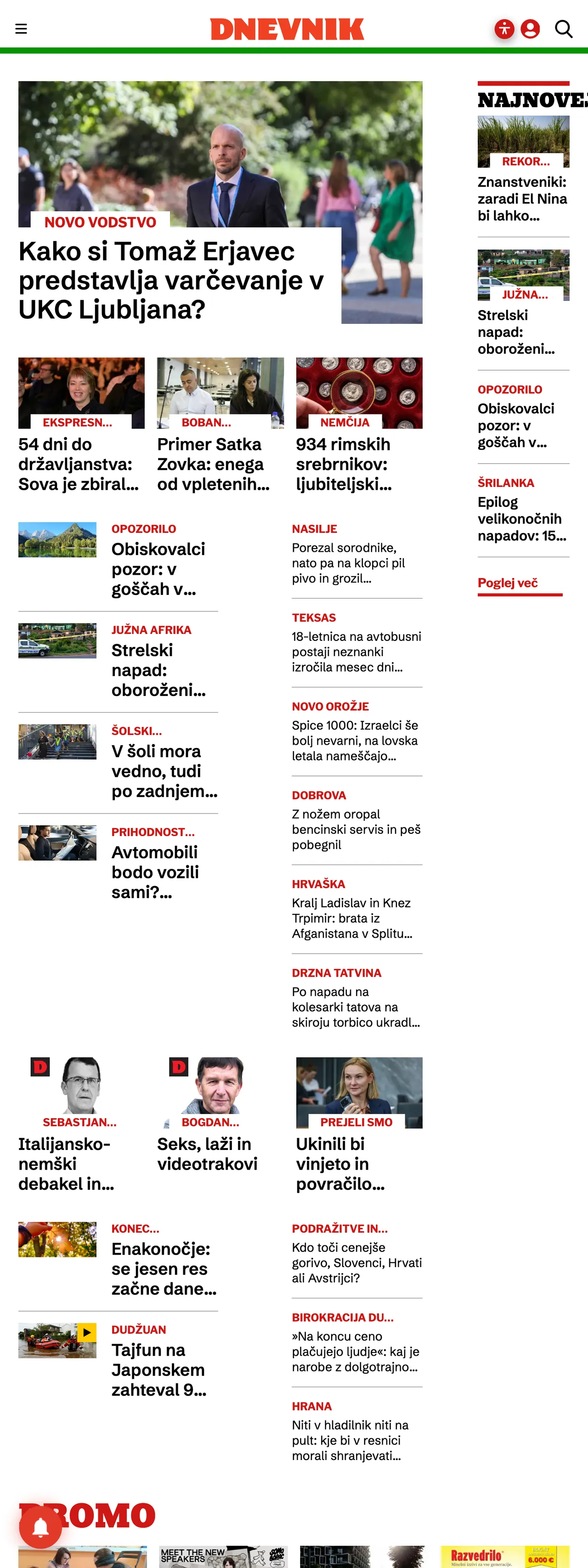Screenshot of the Dnevnik front page