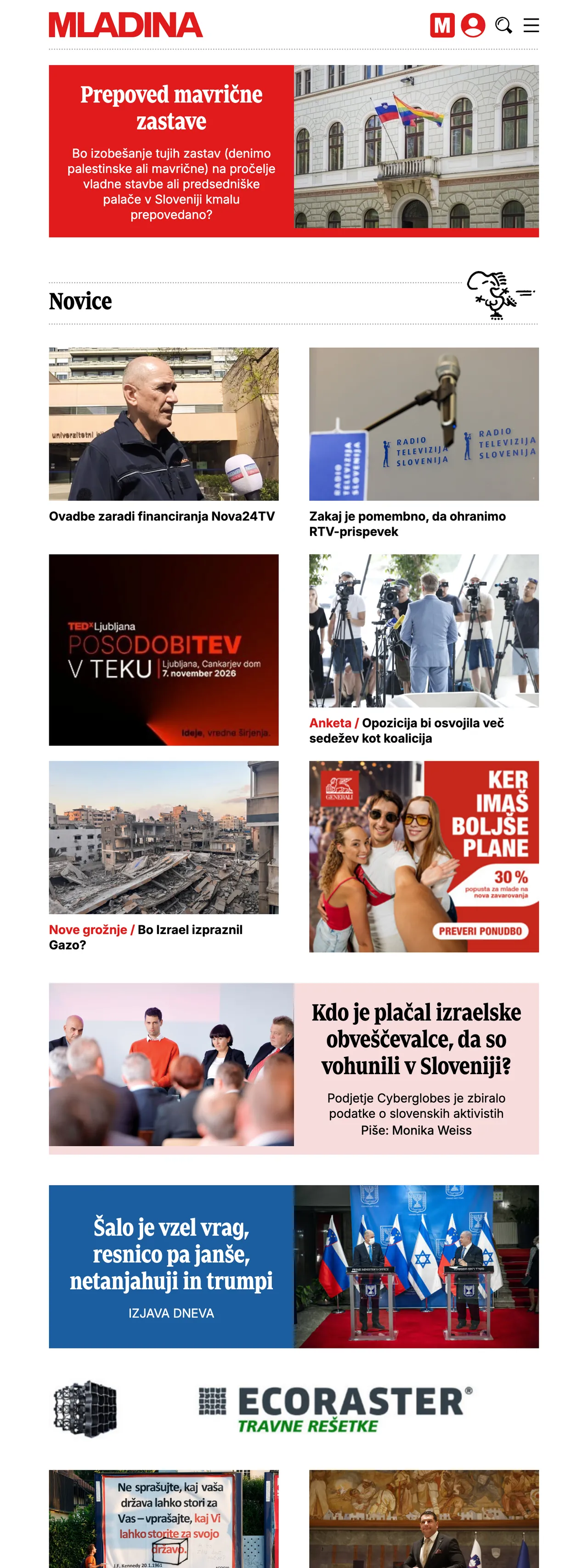 Screenshot of the Mladina front page
