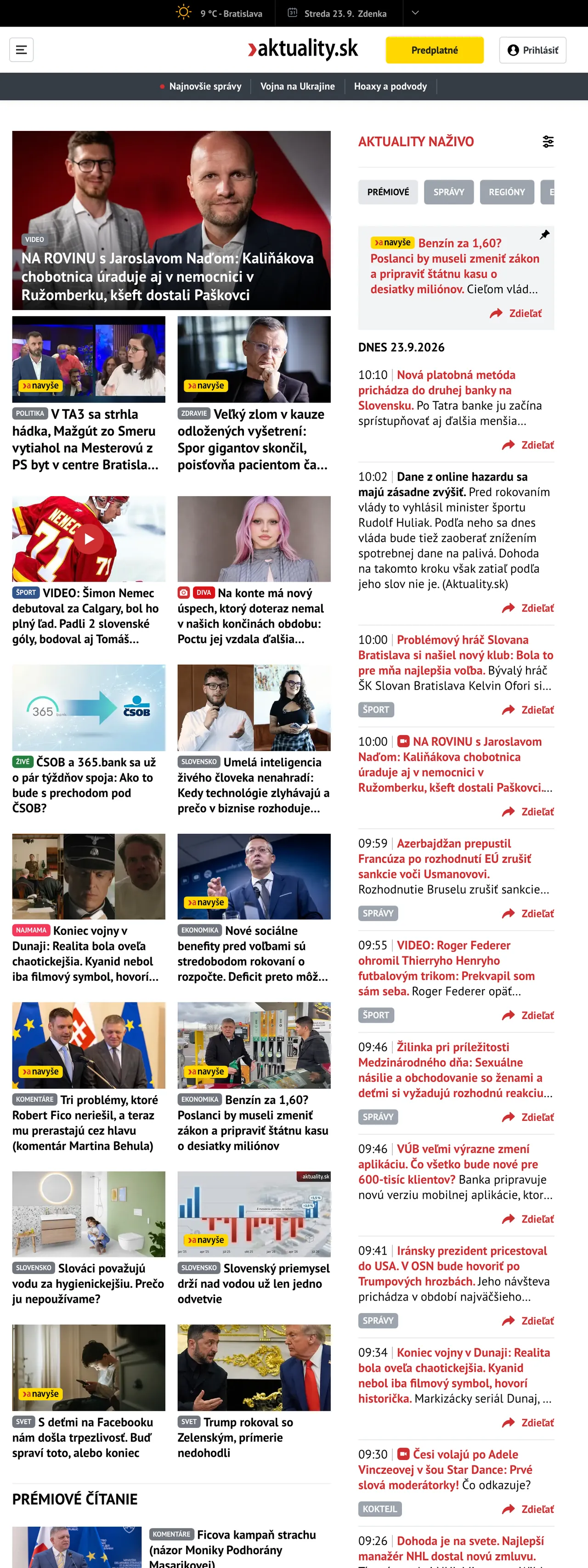 Screenshot of the Aktuality.sk front page
