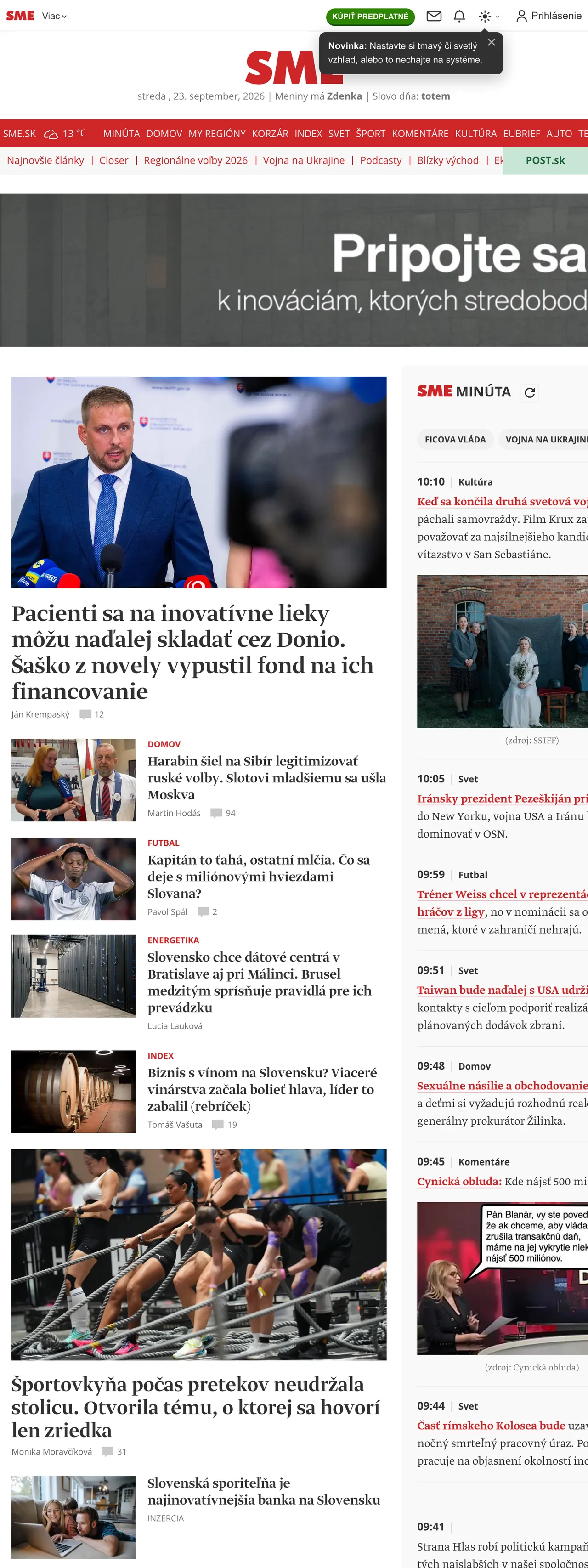 Screenshot of the SME front page