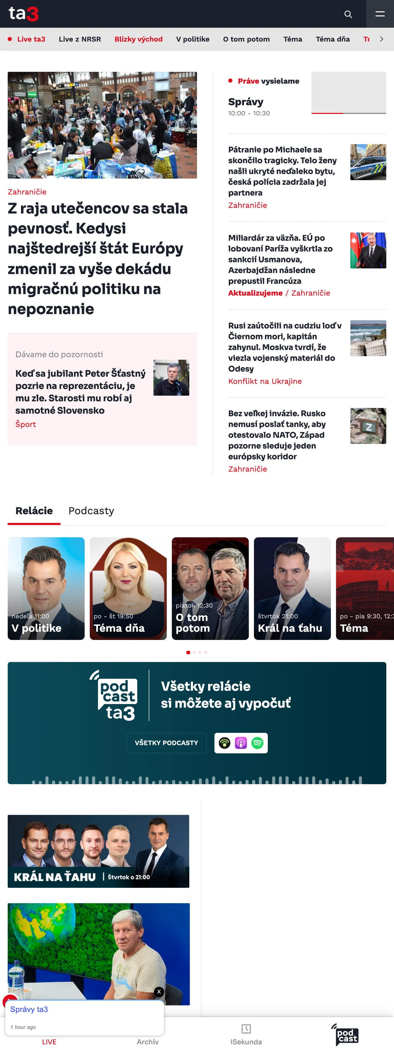 Screenshot of the TA3 front page
