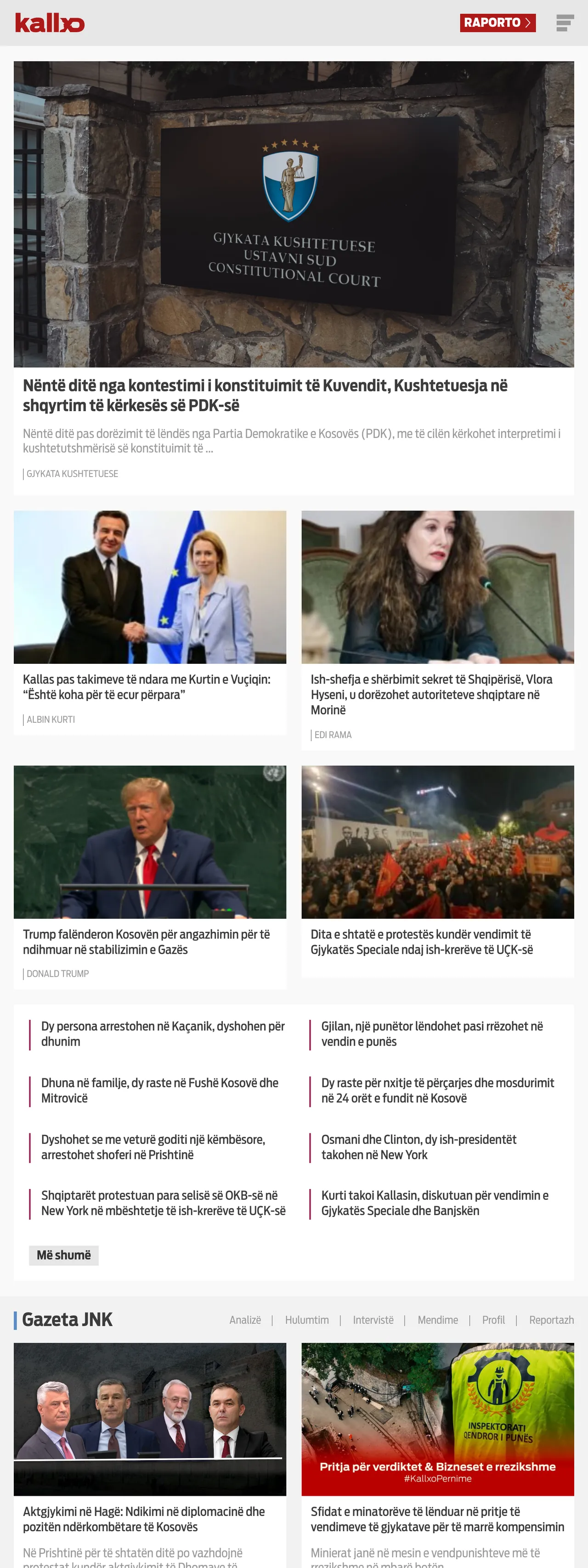 Screenshot of the Kallxo front page
