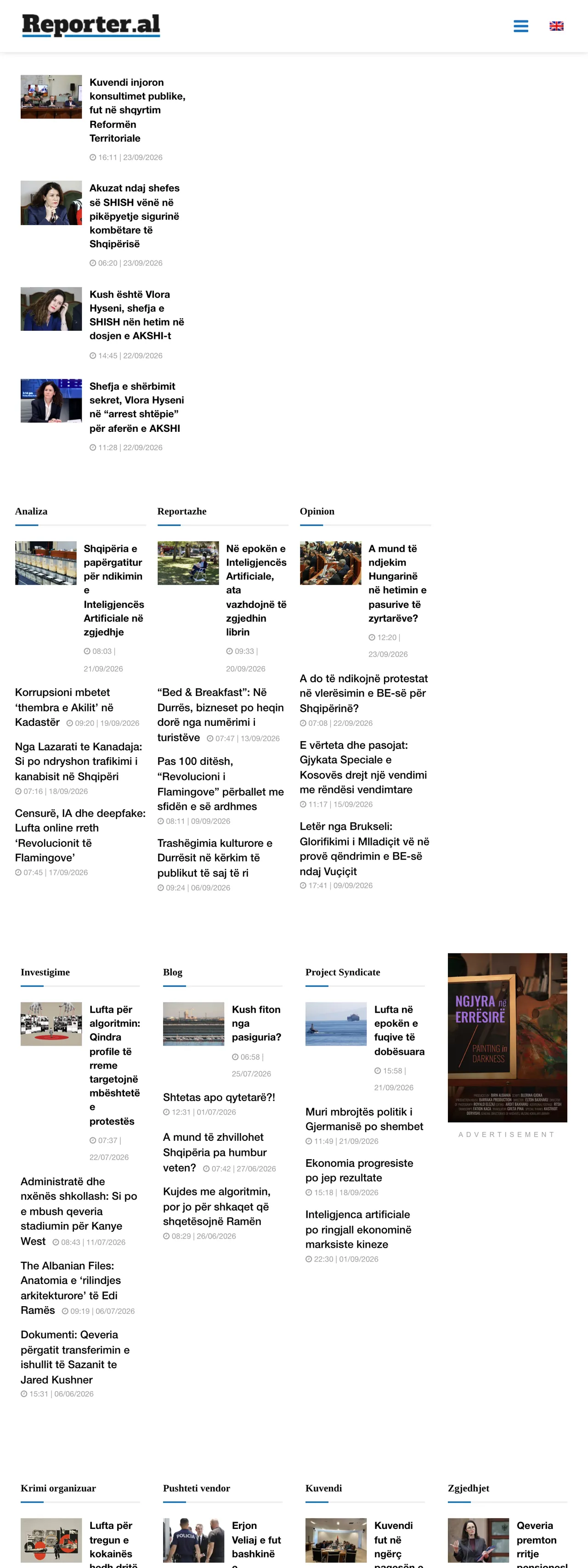 Screenshot of the Reporter.al front page