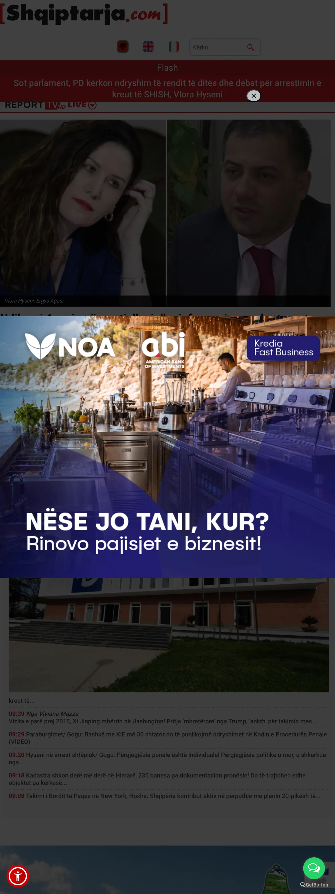 Screenshot of the Shqiptarja.com front page