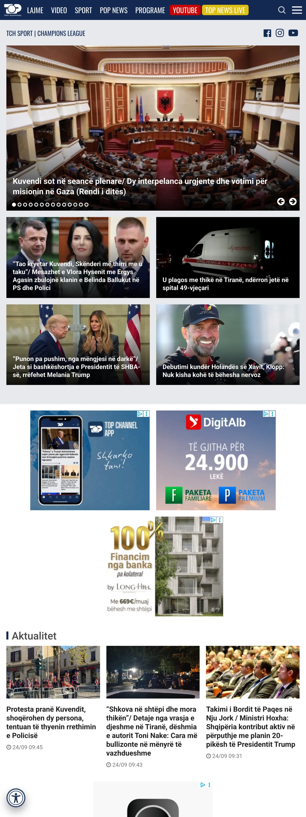 Screenshot of the Top Channel front page