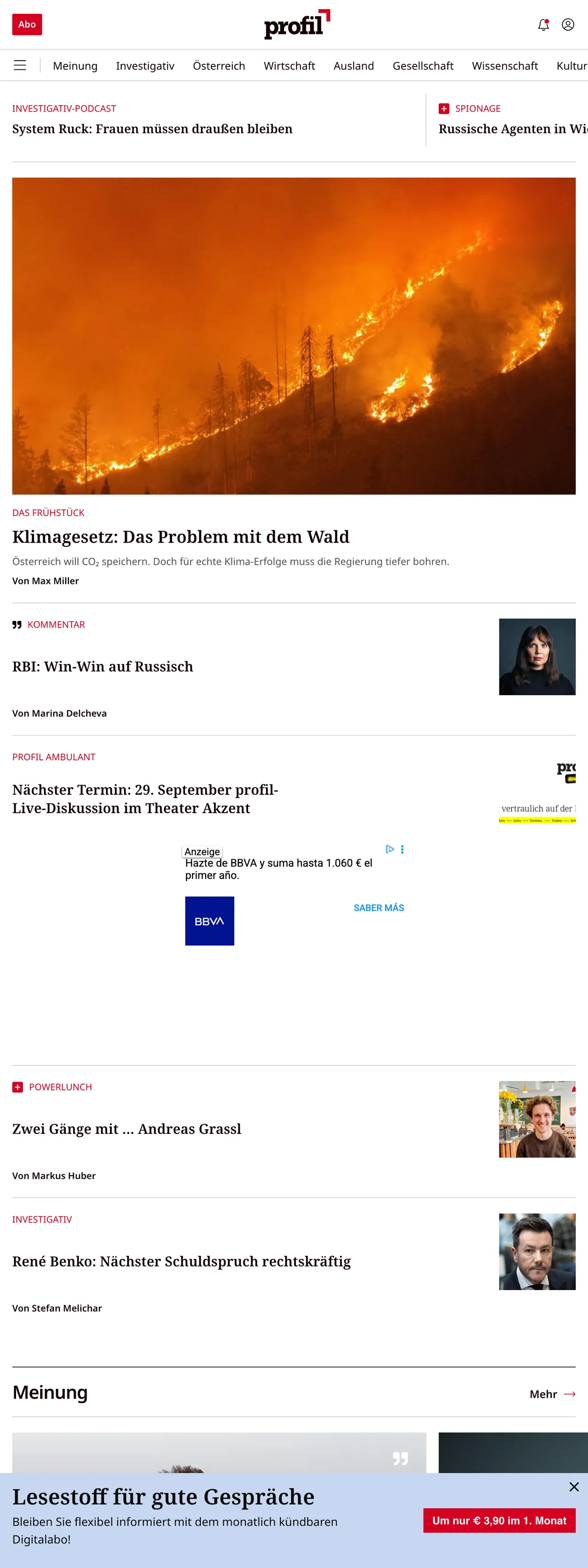 Screenshot of the profil front page