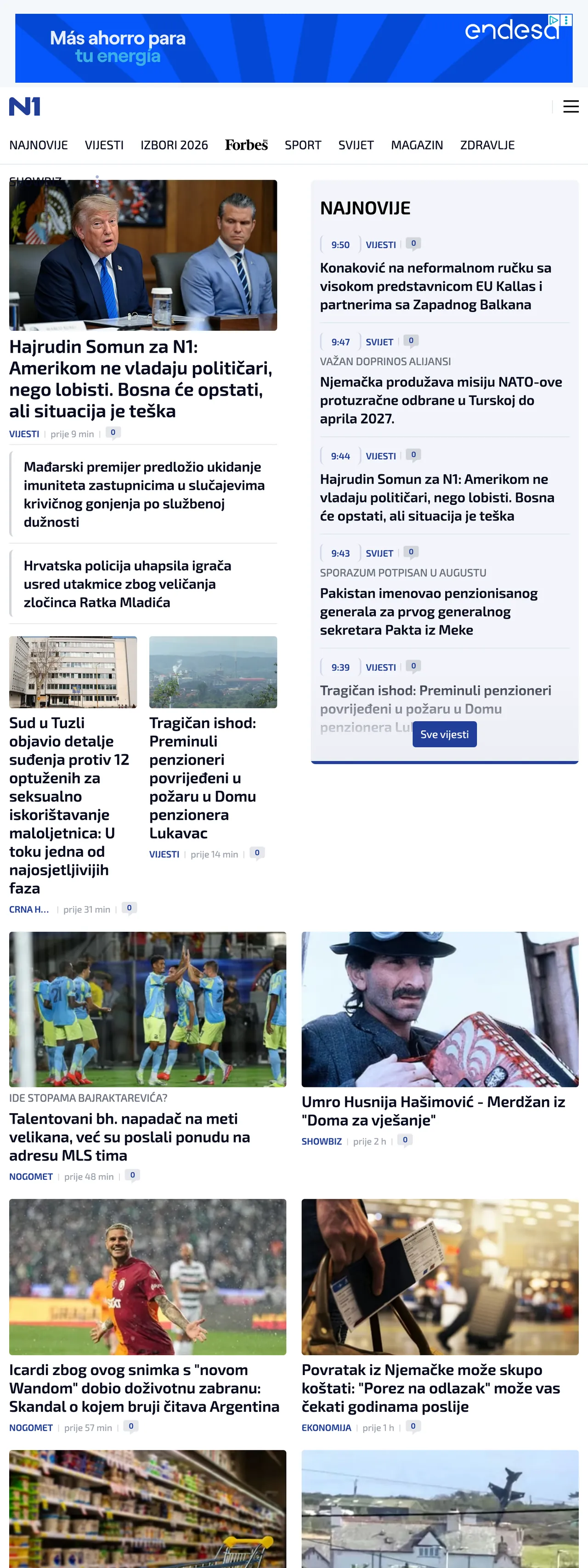 Screenshot of the N1 front page