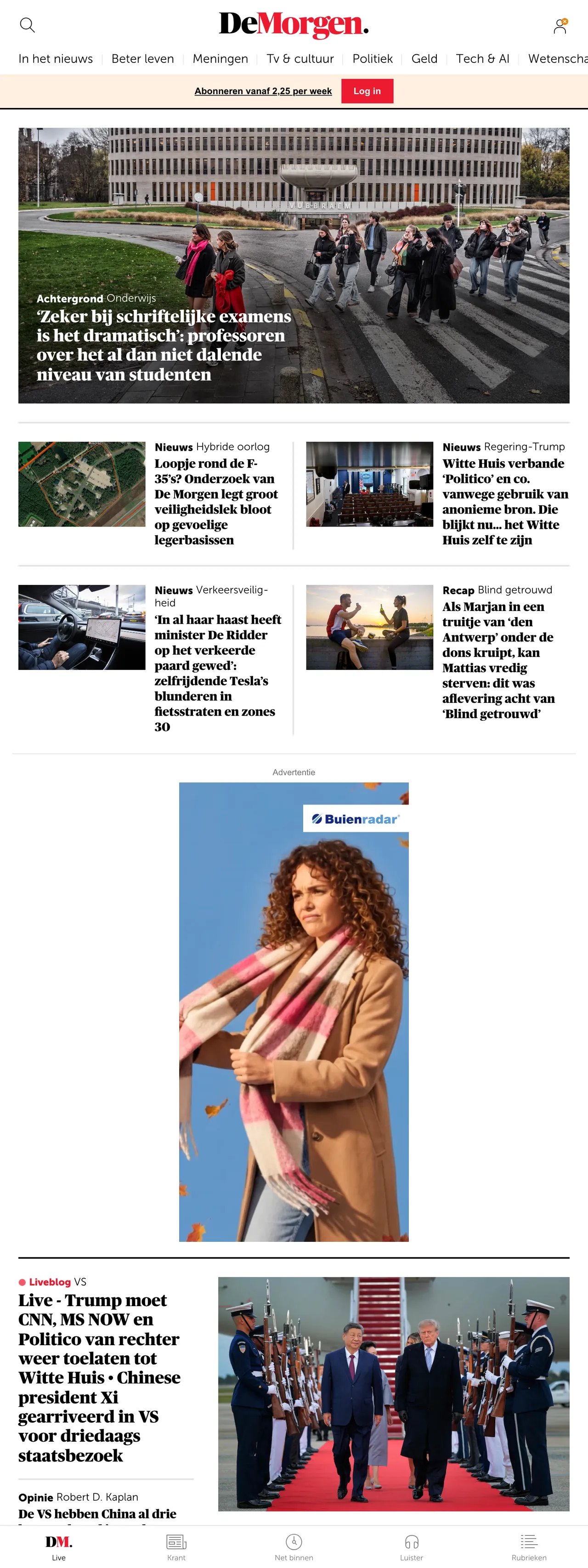 Screenshot of the De Morgen front page