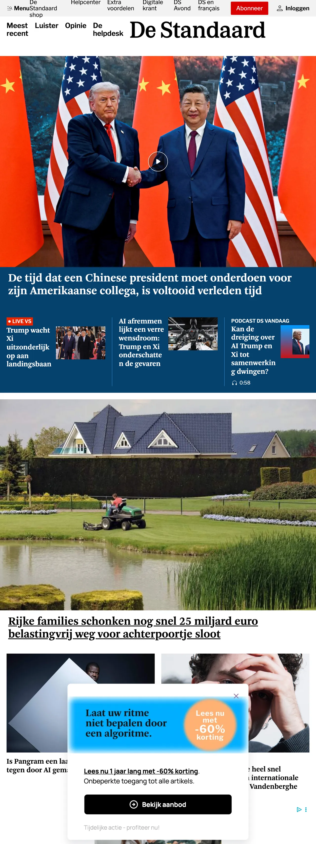 Screenshot of the De Standaard front page