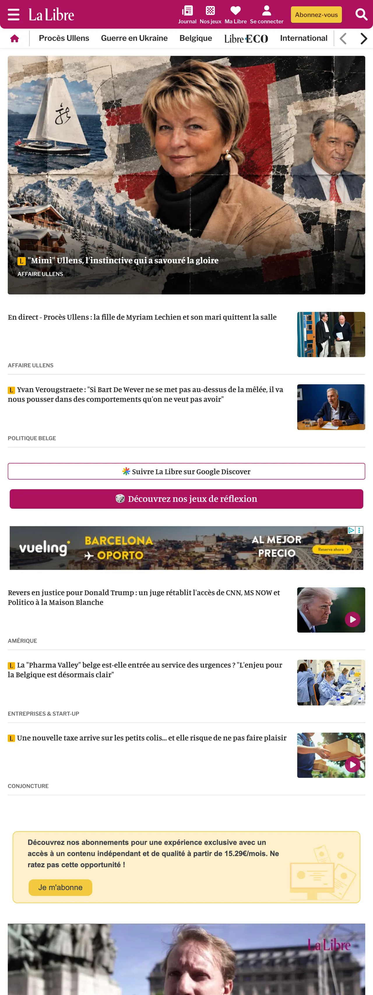 Screenshot of the La Libre front page