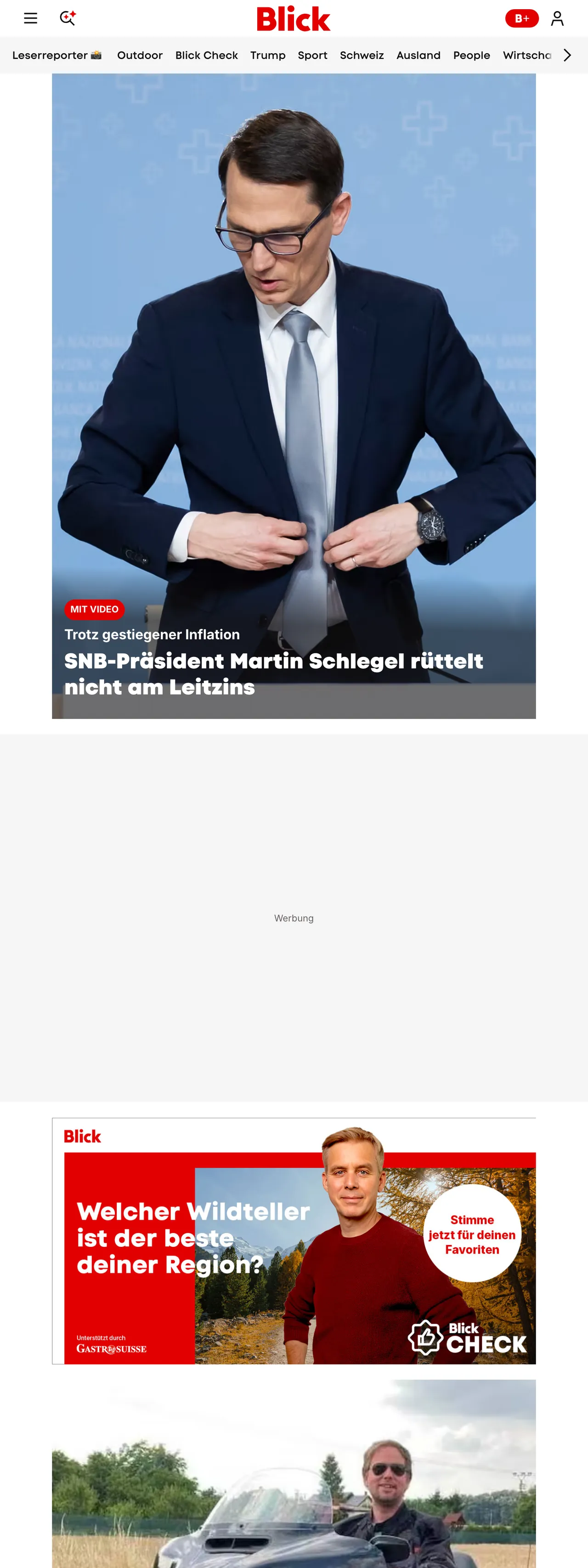 Screenshot of the Blick front page