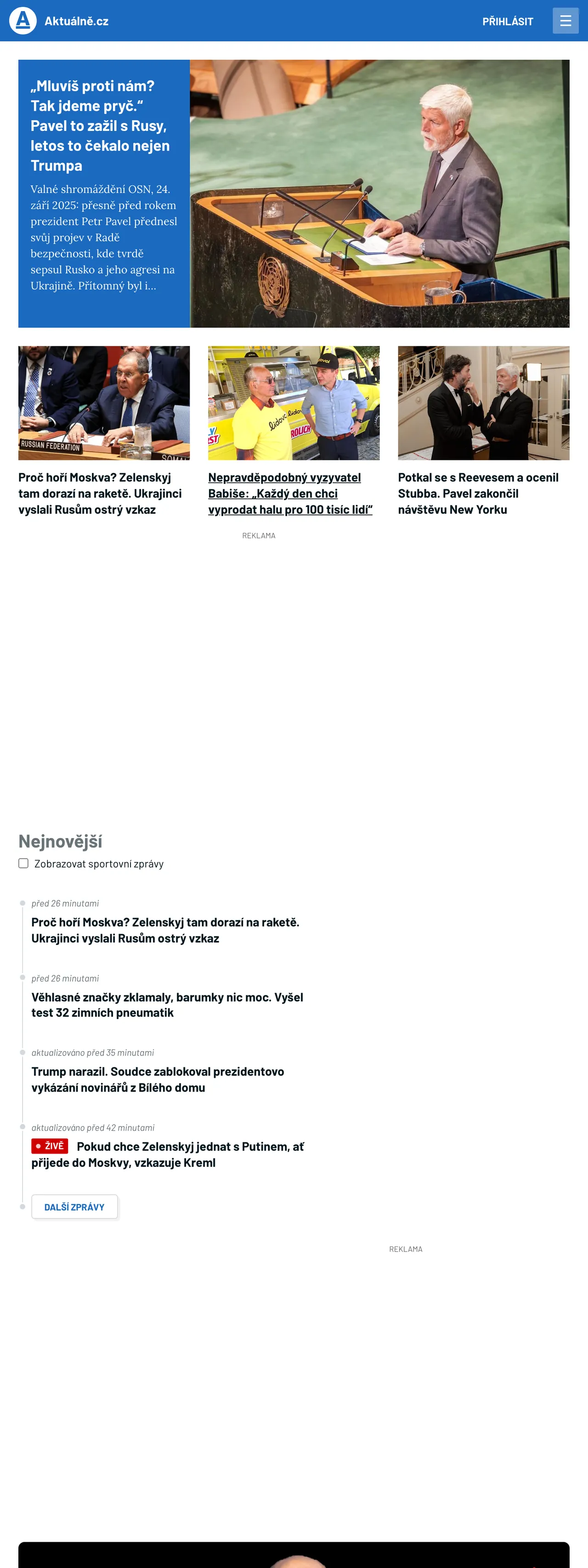 Screenshot of the Aktuálně.cz front page