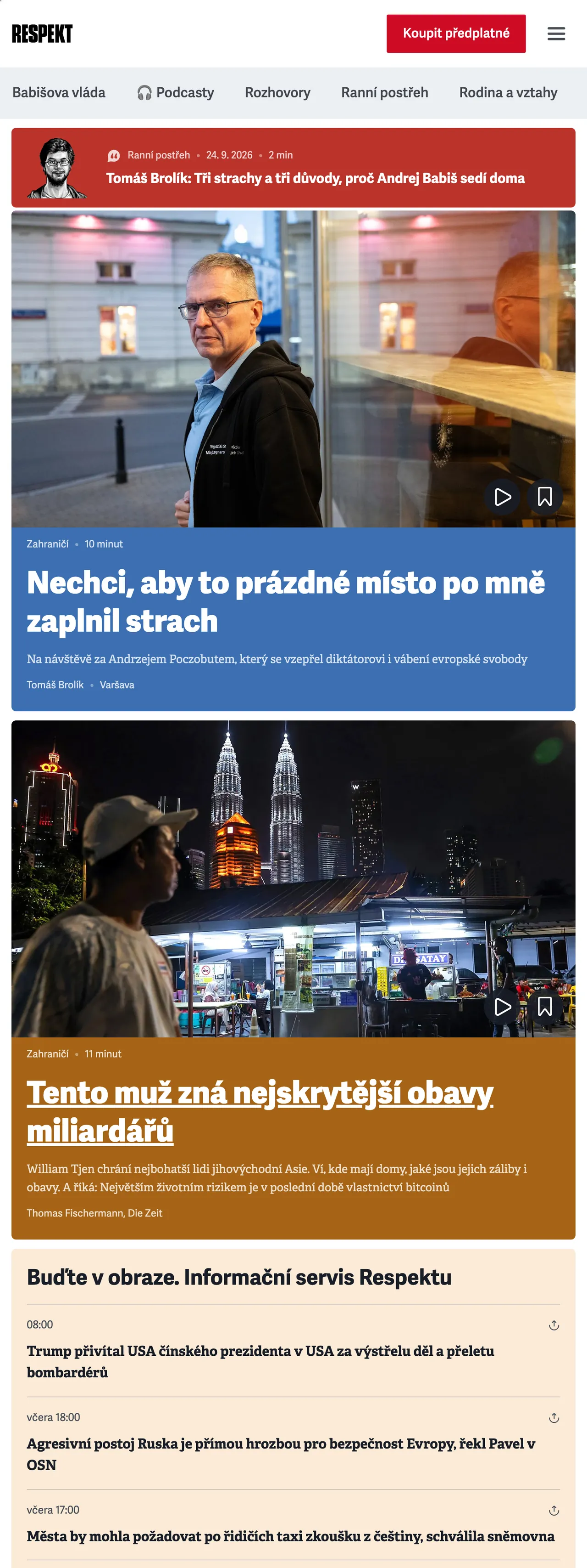 Screenshot of the Respekt front page