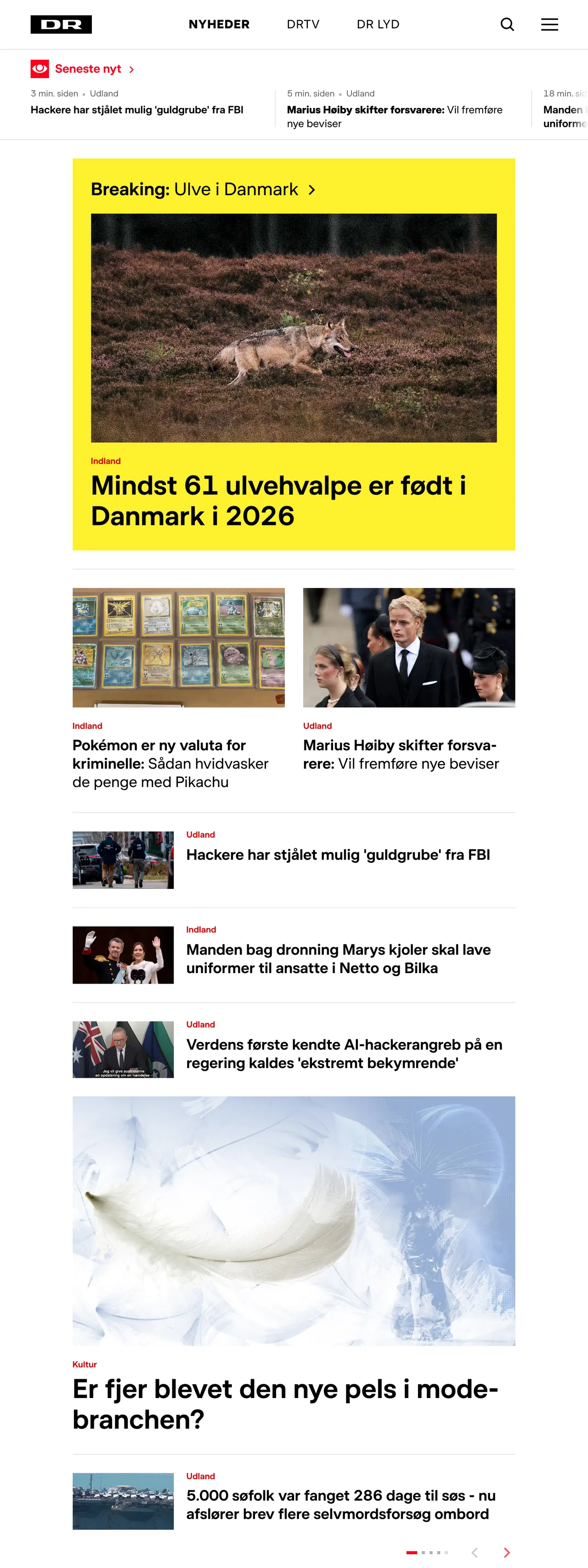 Screenshot of the DR front page