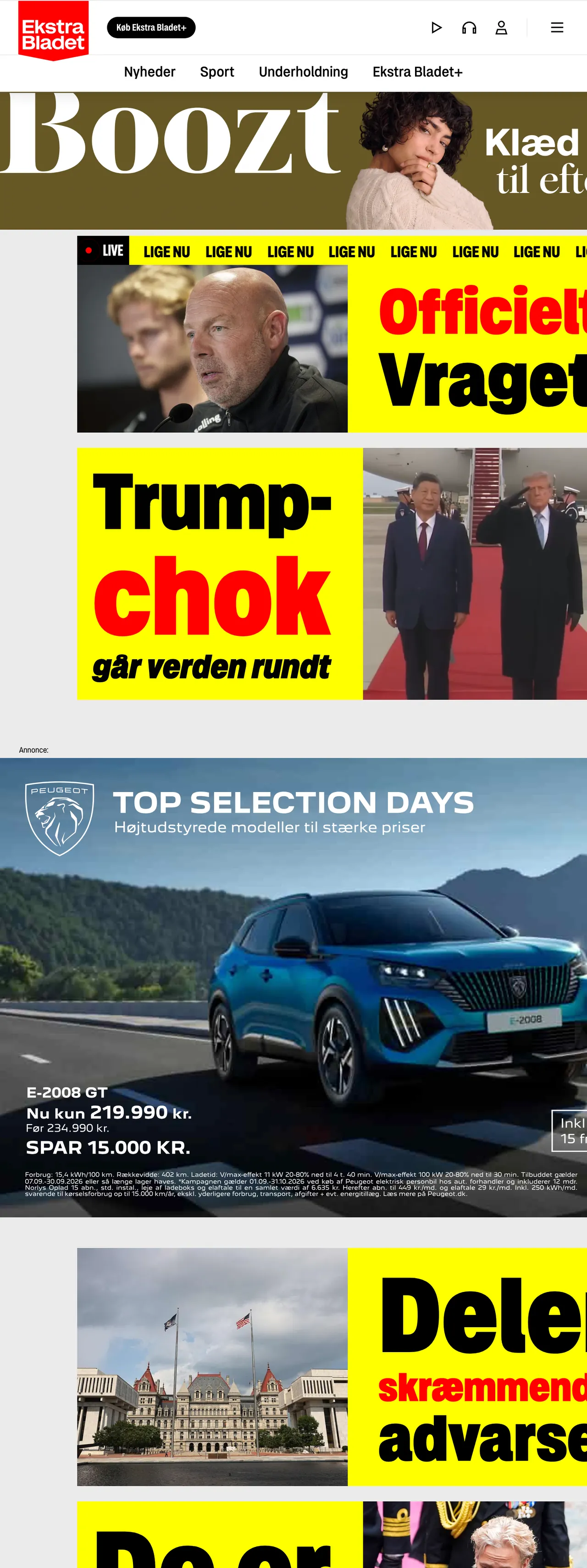 Screenshot of the Ekstra Bladet front page