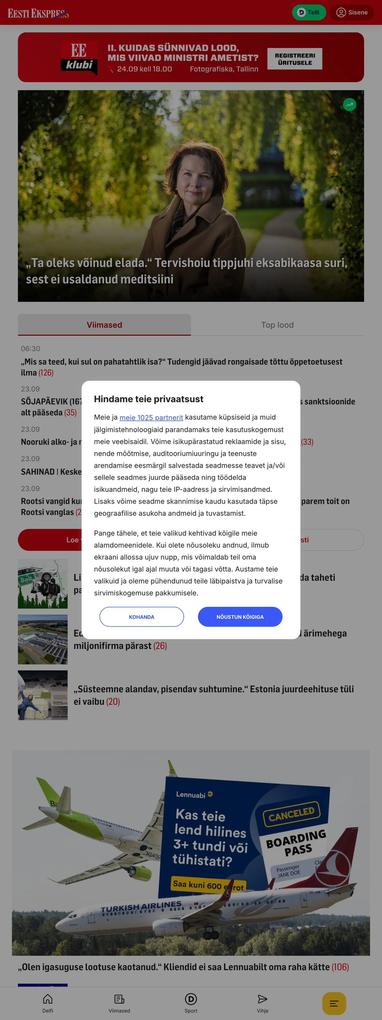 Screenshot of the Eesti Ekspress front page