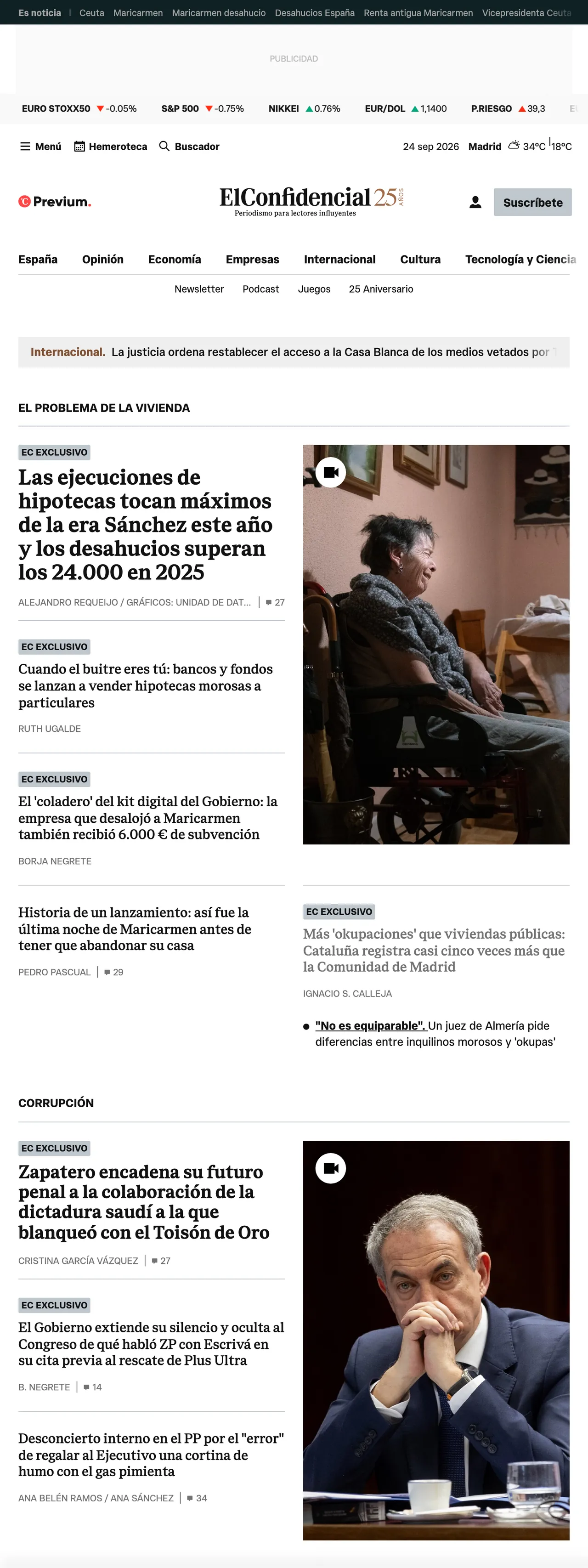 Screenshot of the El Confidencial front page