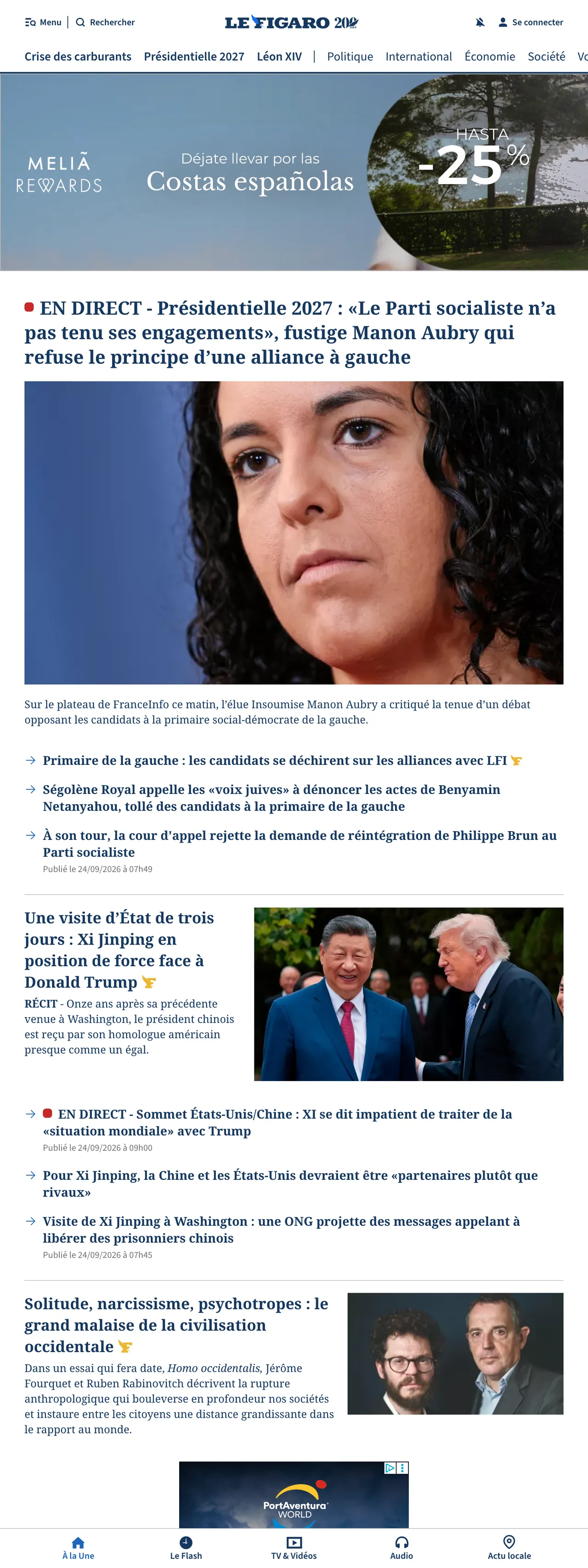 Screenshot of the Le Figaro front page