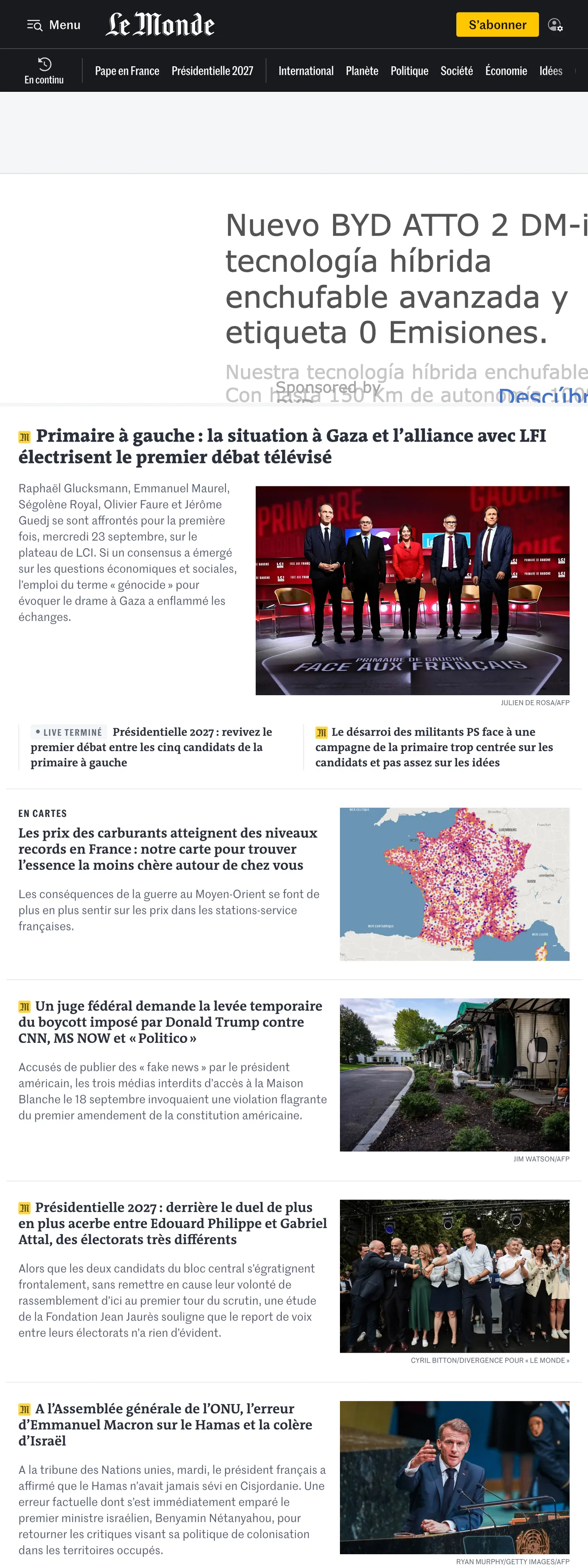 Screenshot of the Le Monde front page
