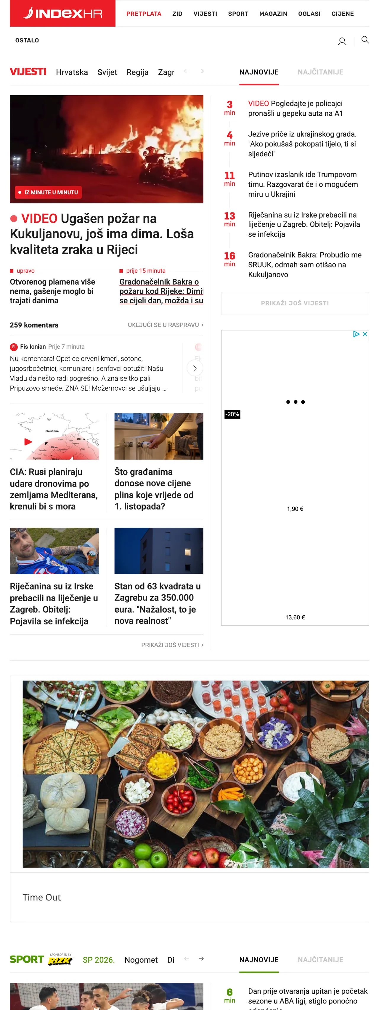Screenshot of the Index.hr front page