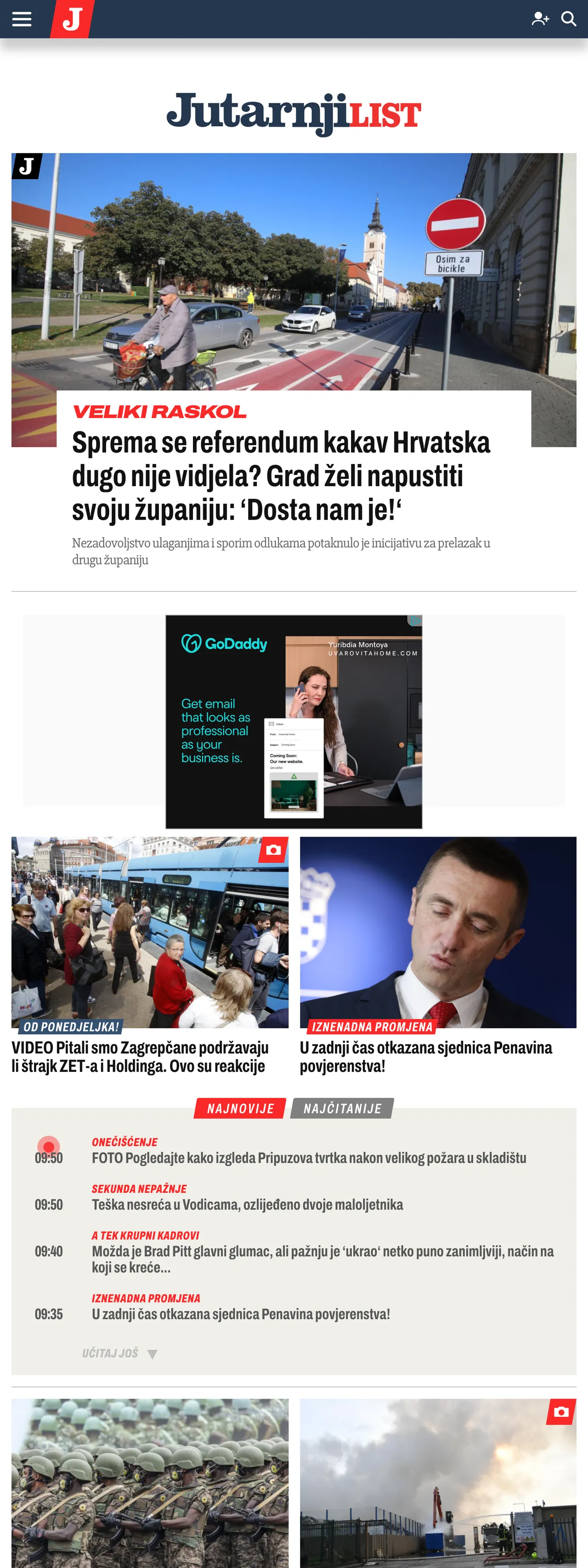 Screenshot of the Jutarnji list front page