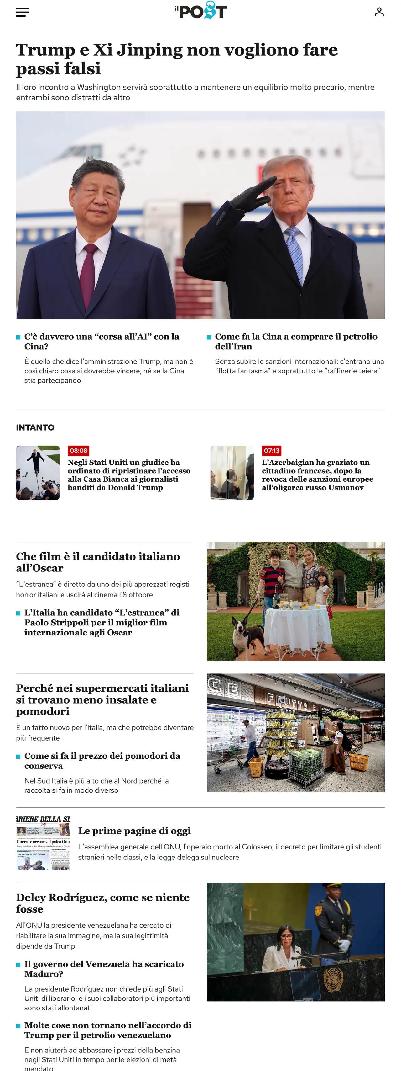 Screenshot of the Il Post front page
