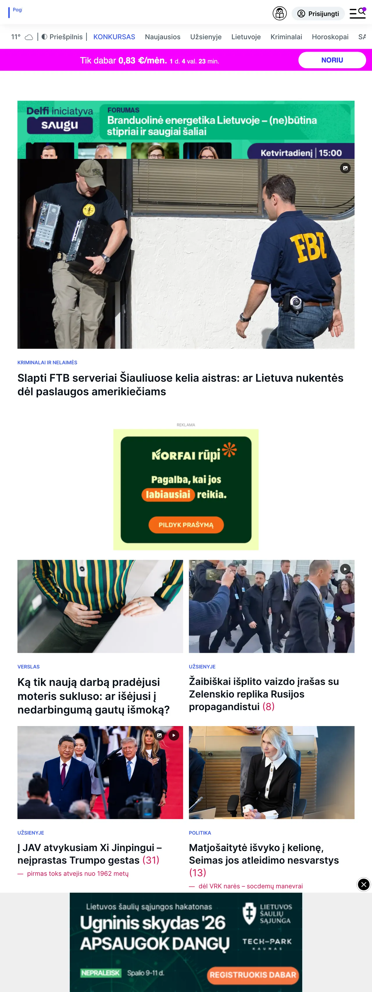 Screenshot of the Delfi front page