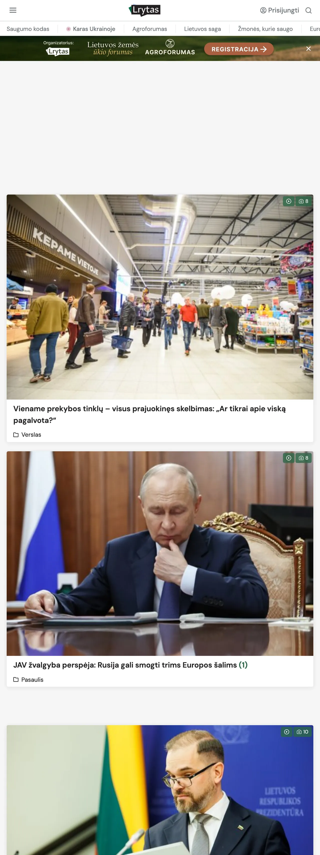 Screenshot of the Lrytas front page