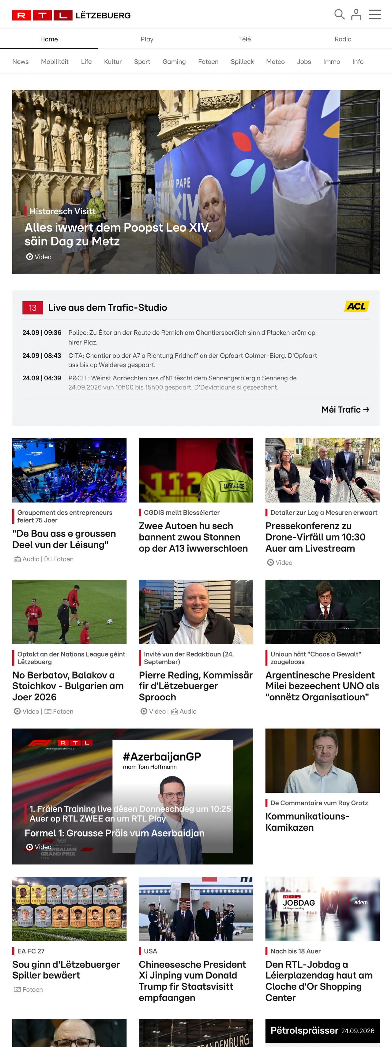 Screenshot of the RTL Lëtzebuerg front page