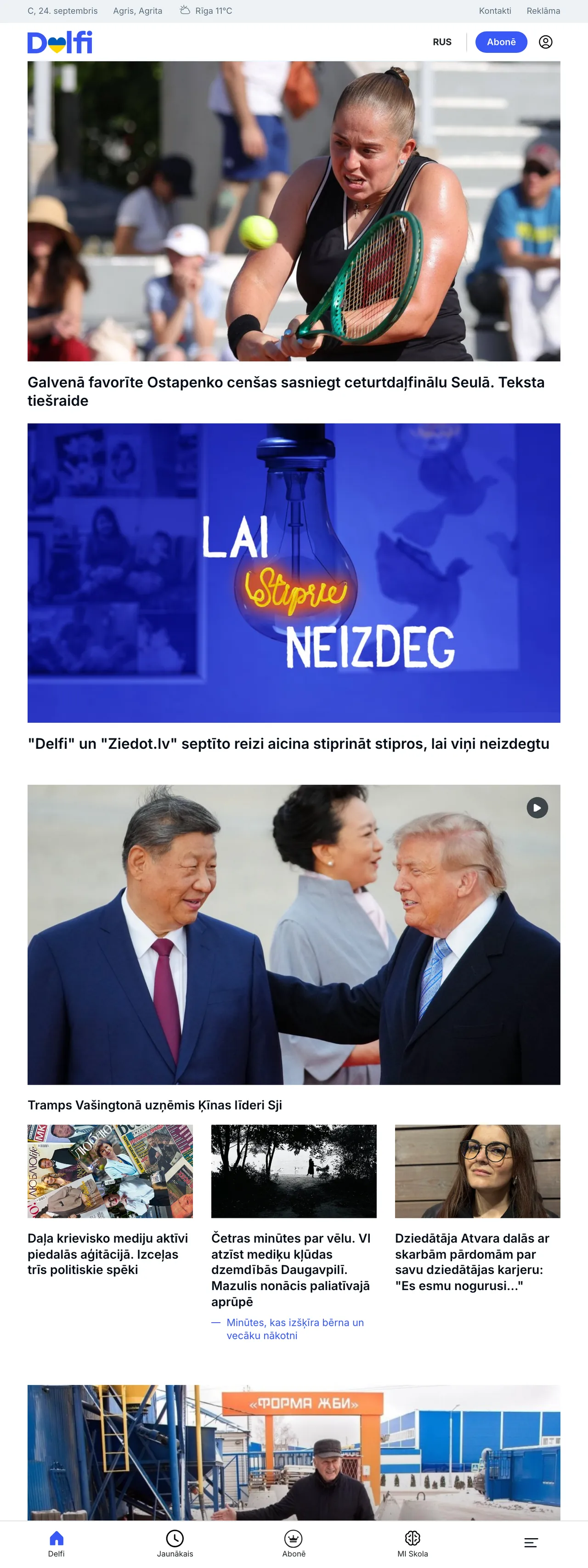 Screenshot of the Delfi front page