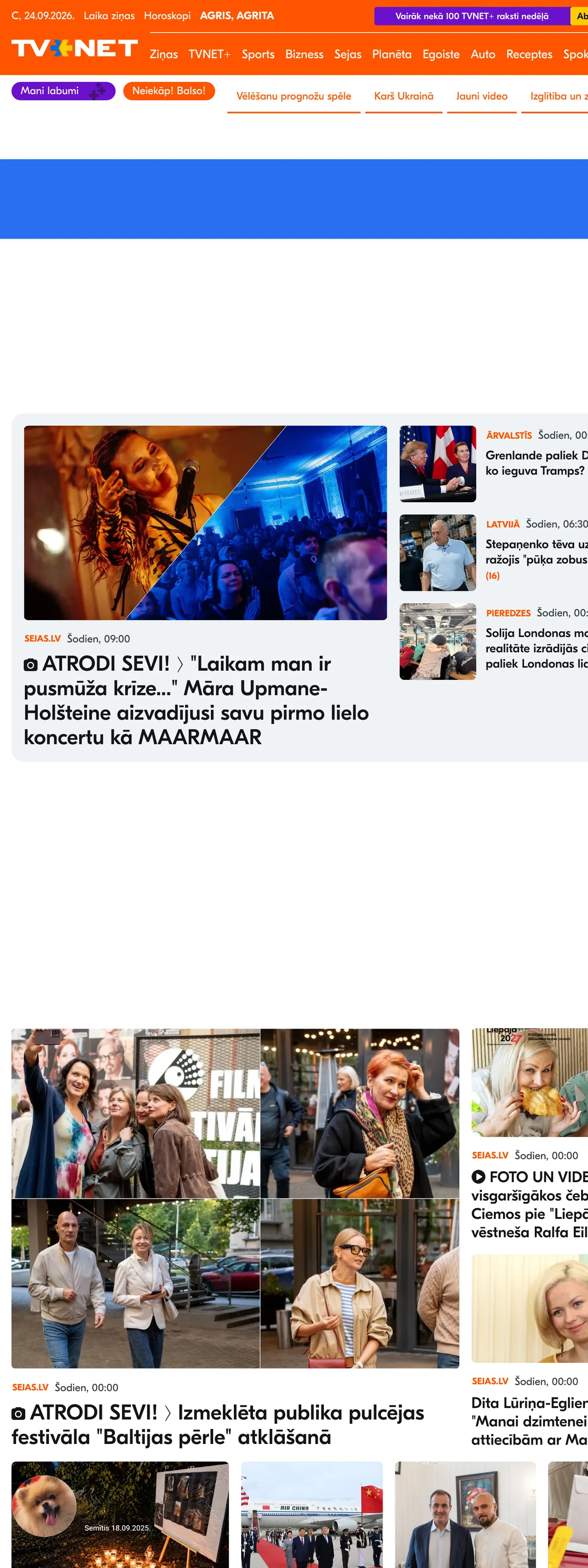 Screenshot of the TVNET front page