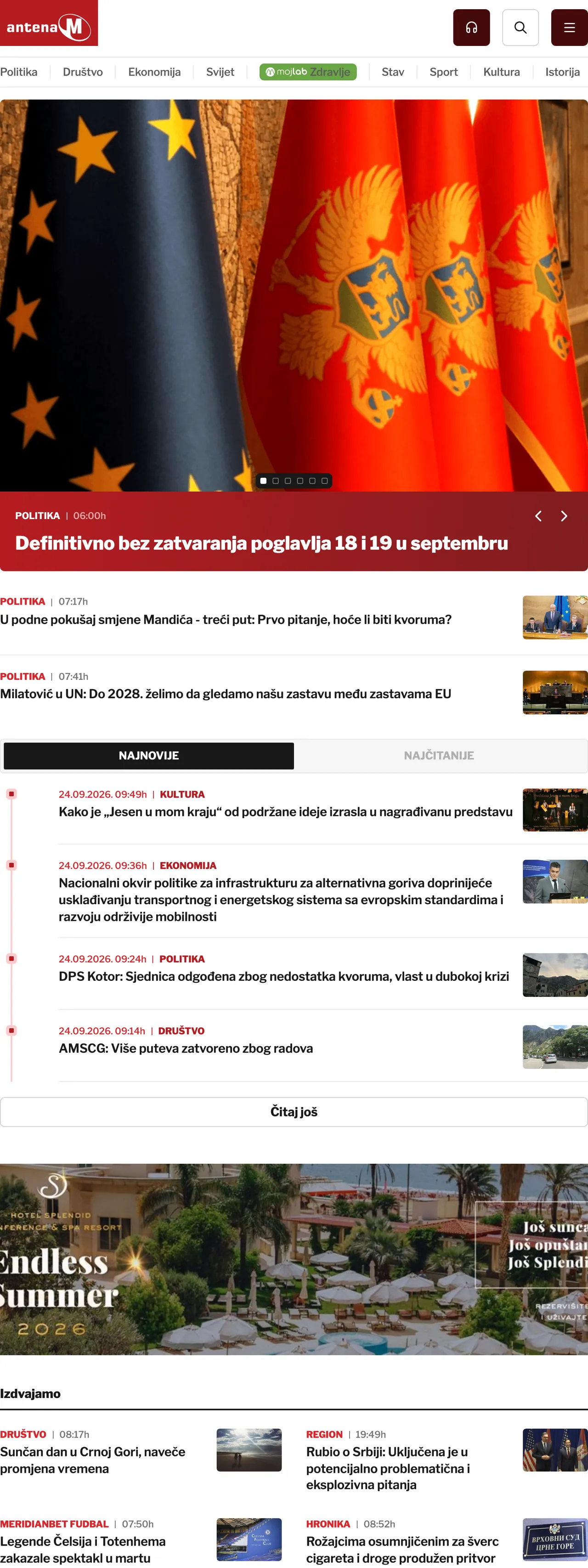 Screenshot of the Antena M front page