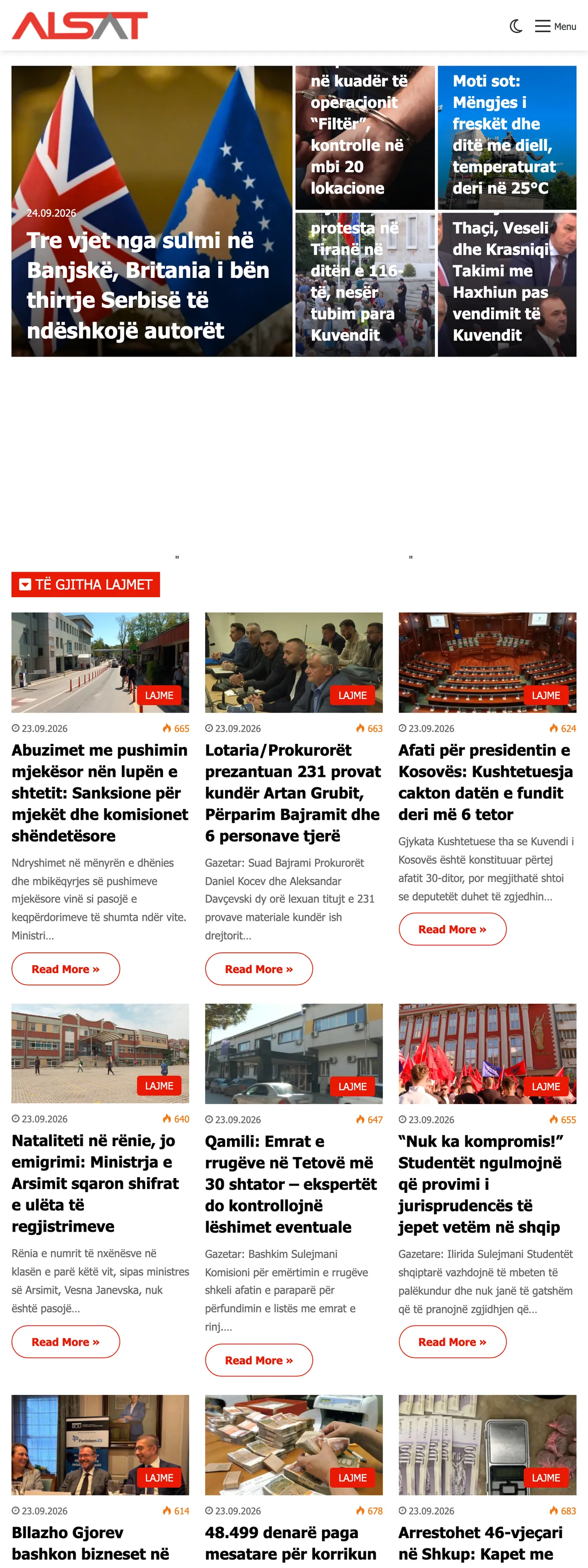 Screenshot of the ALSAT front page