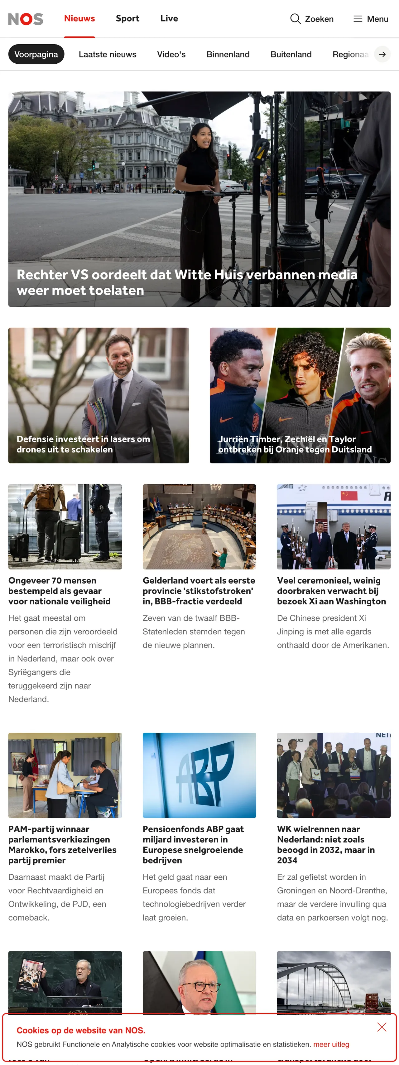 Screenshot of the NOS front page