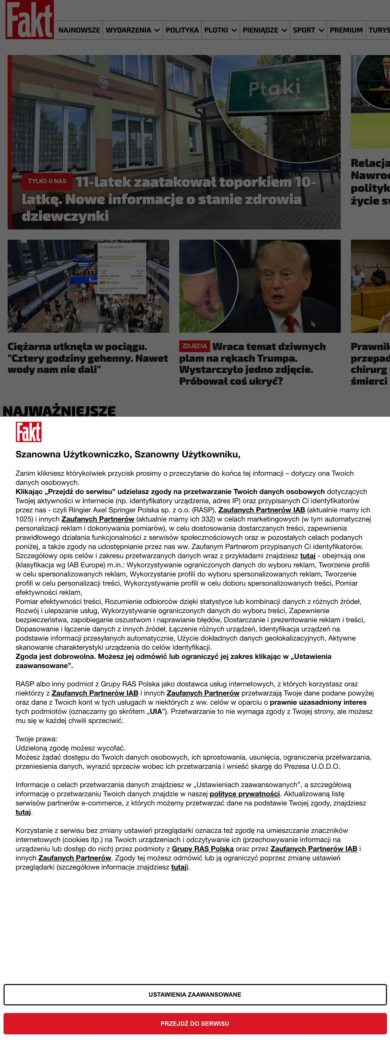 Screenshot of the Fakt front page