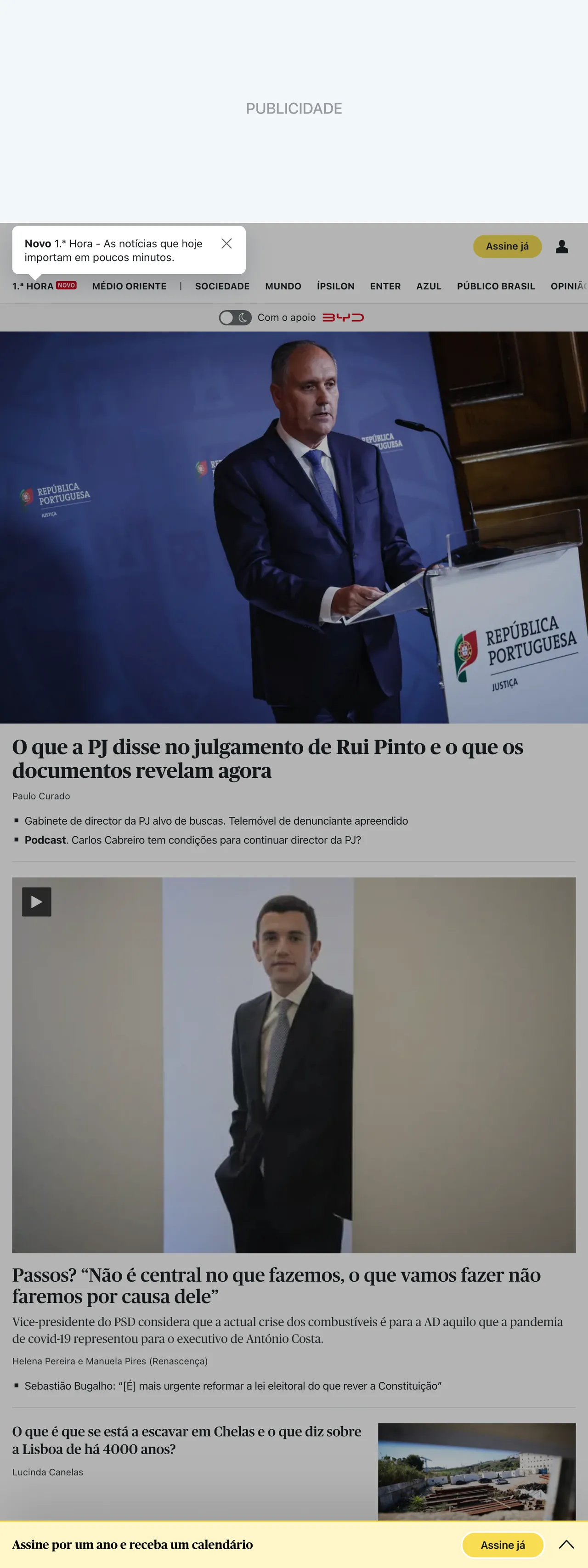 Screenshot of the Público front page