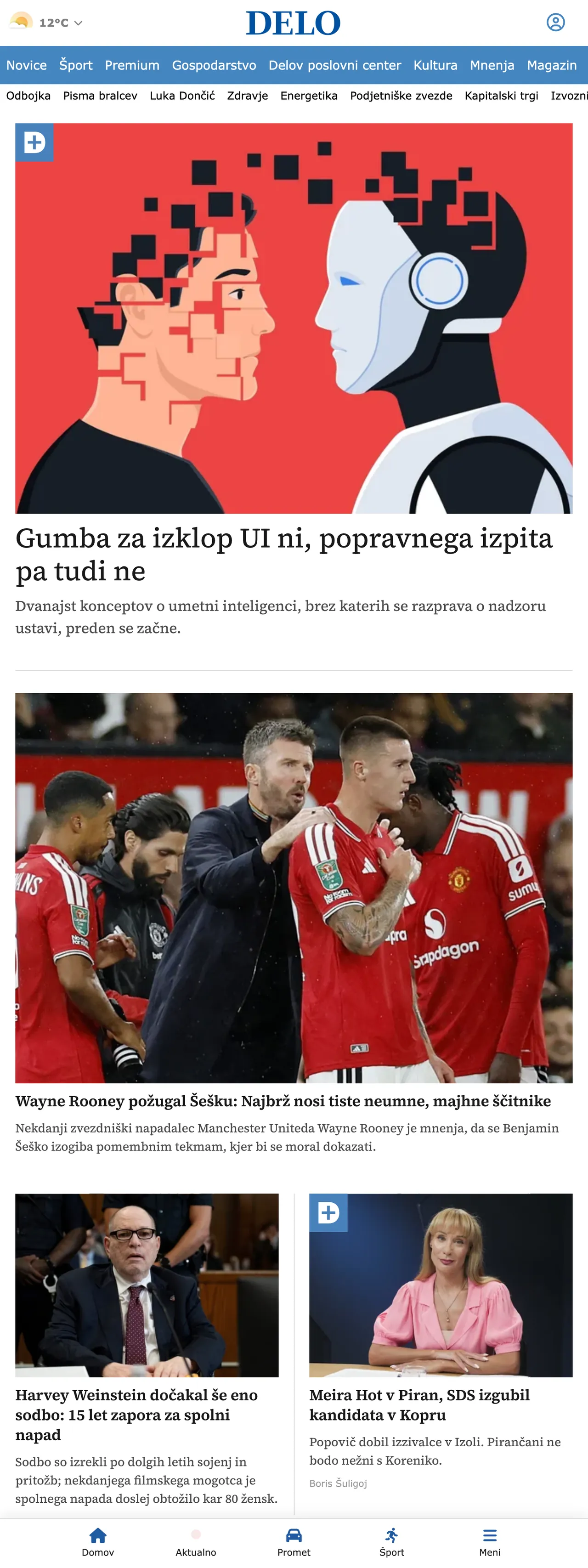 Screenshot of the Delo front page