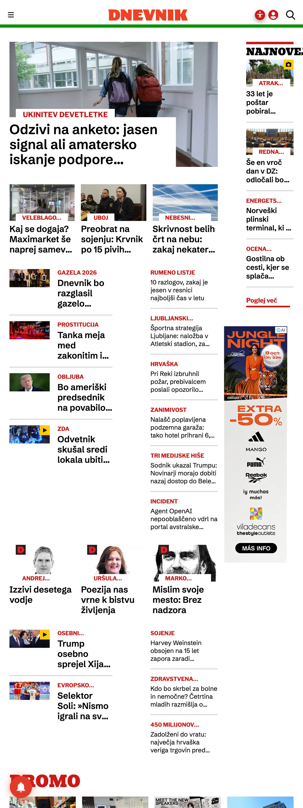 Screenshot of the Dnevnik front page