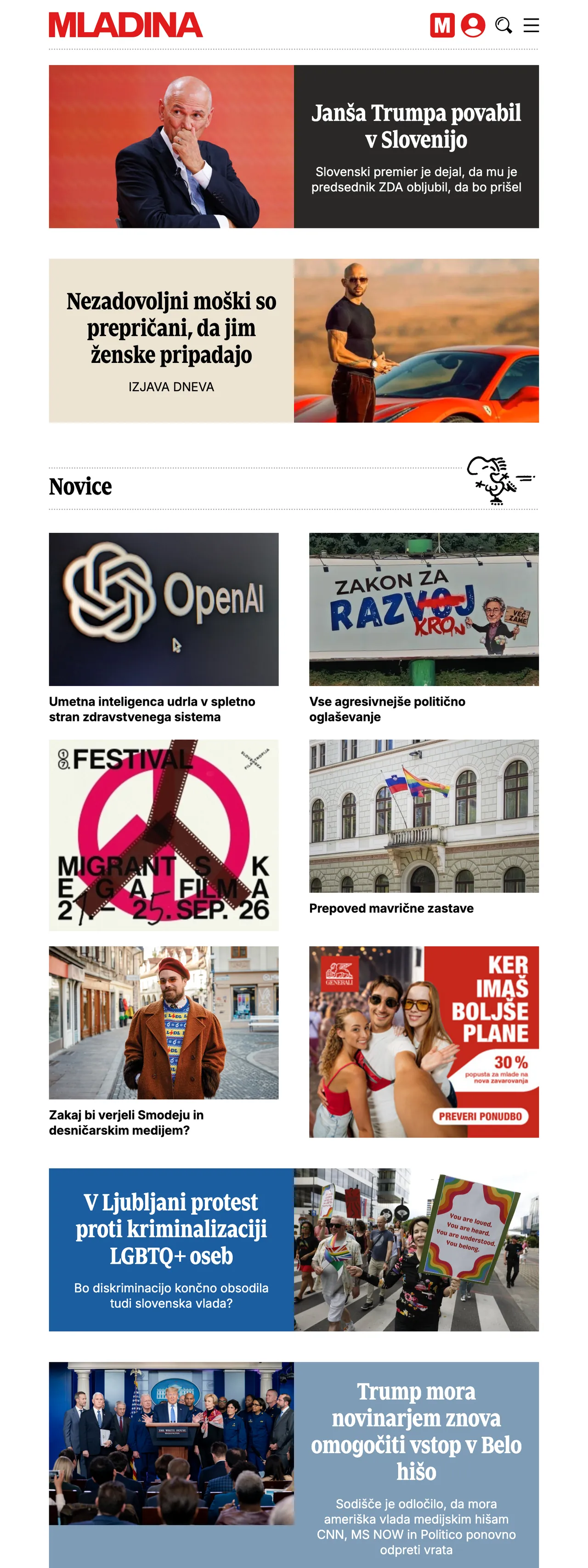 Screenshot of the Mladina front page