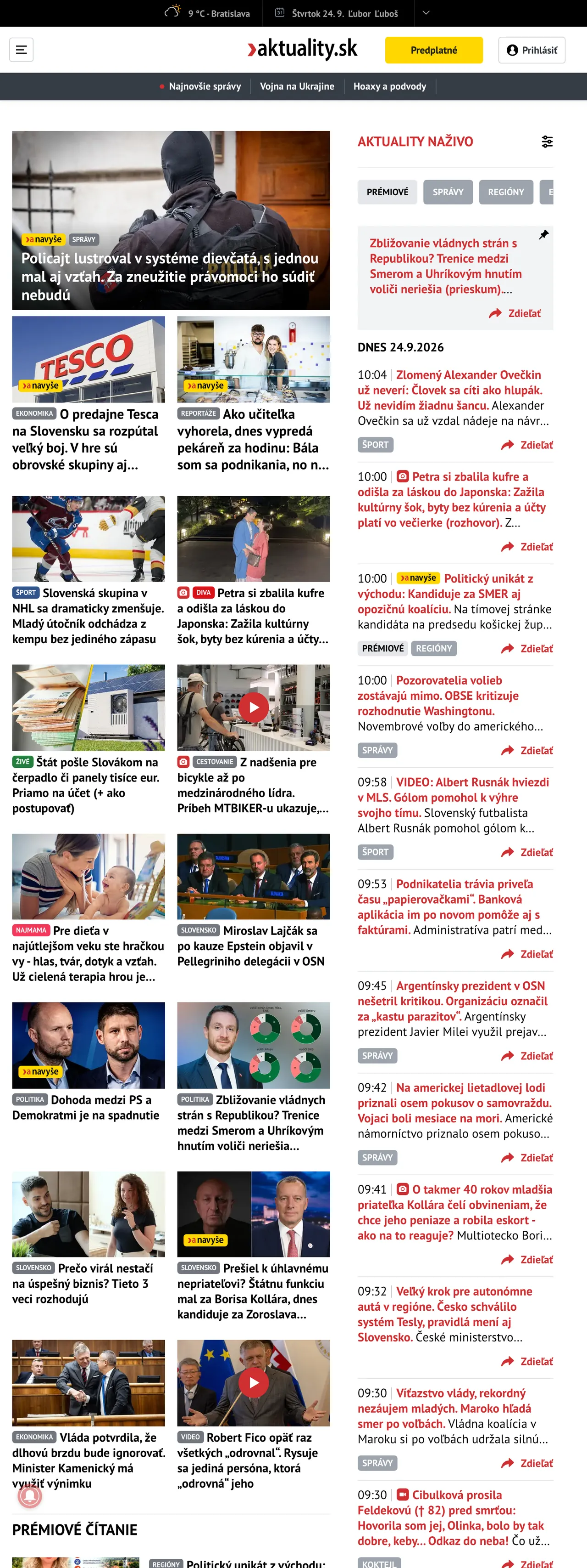 Screenshot of the Aktuality.sk front page