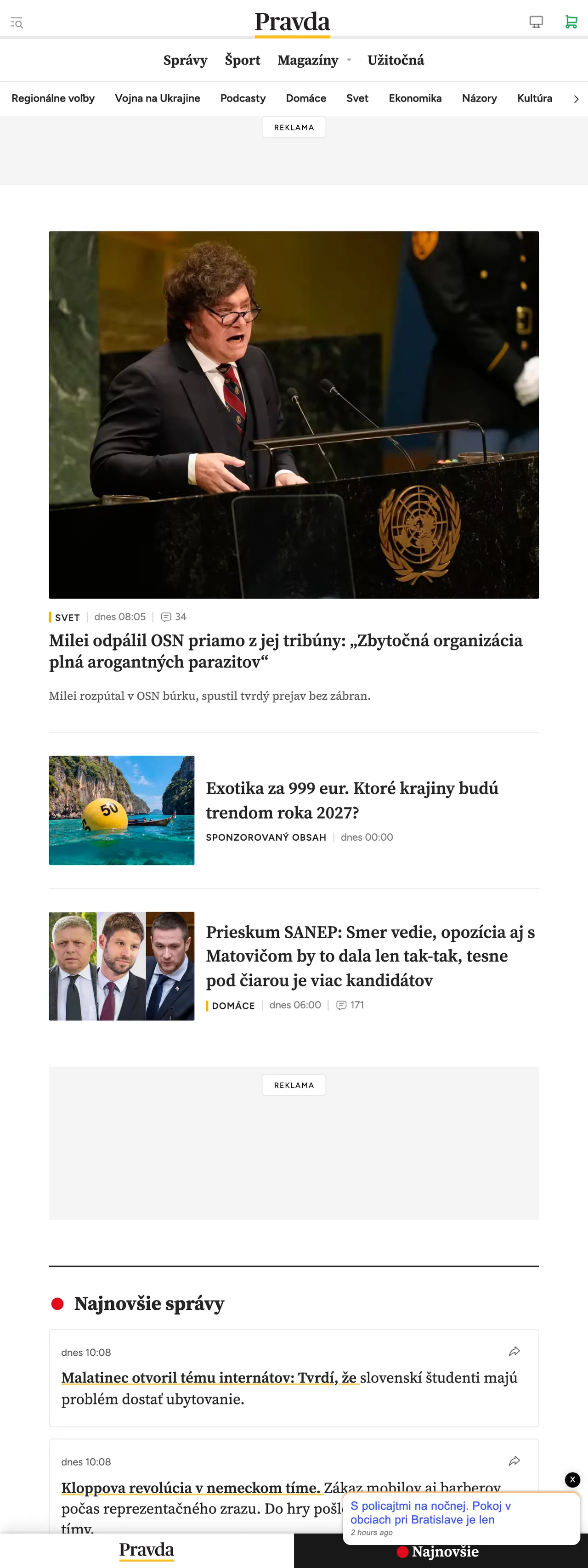 Screenshot of the Pravda front page