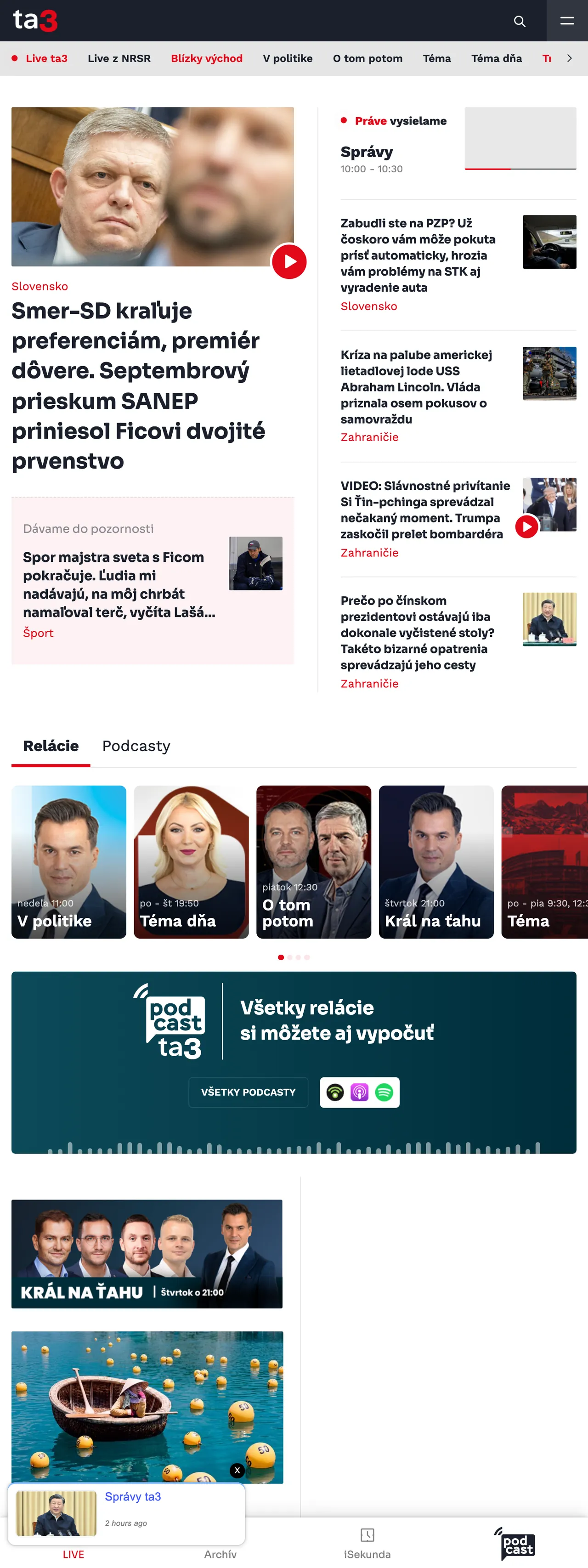 Screenshot of the TA3 front page