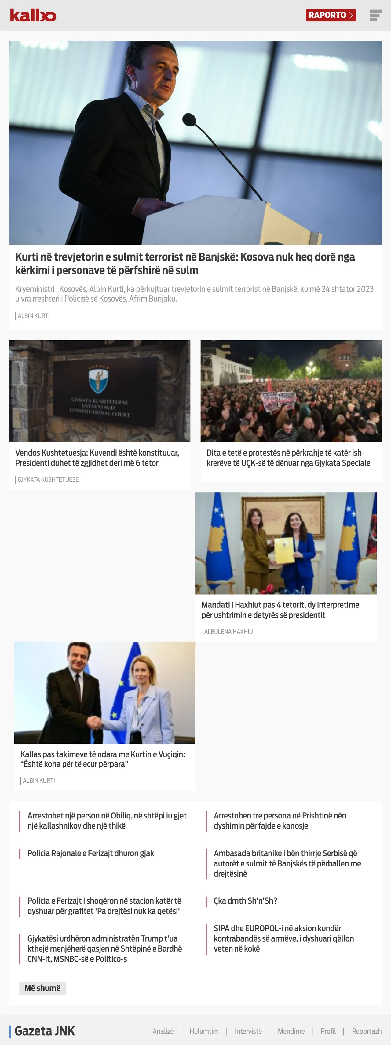 Screenshot of the Kallxo front page