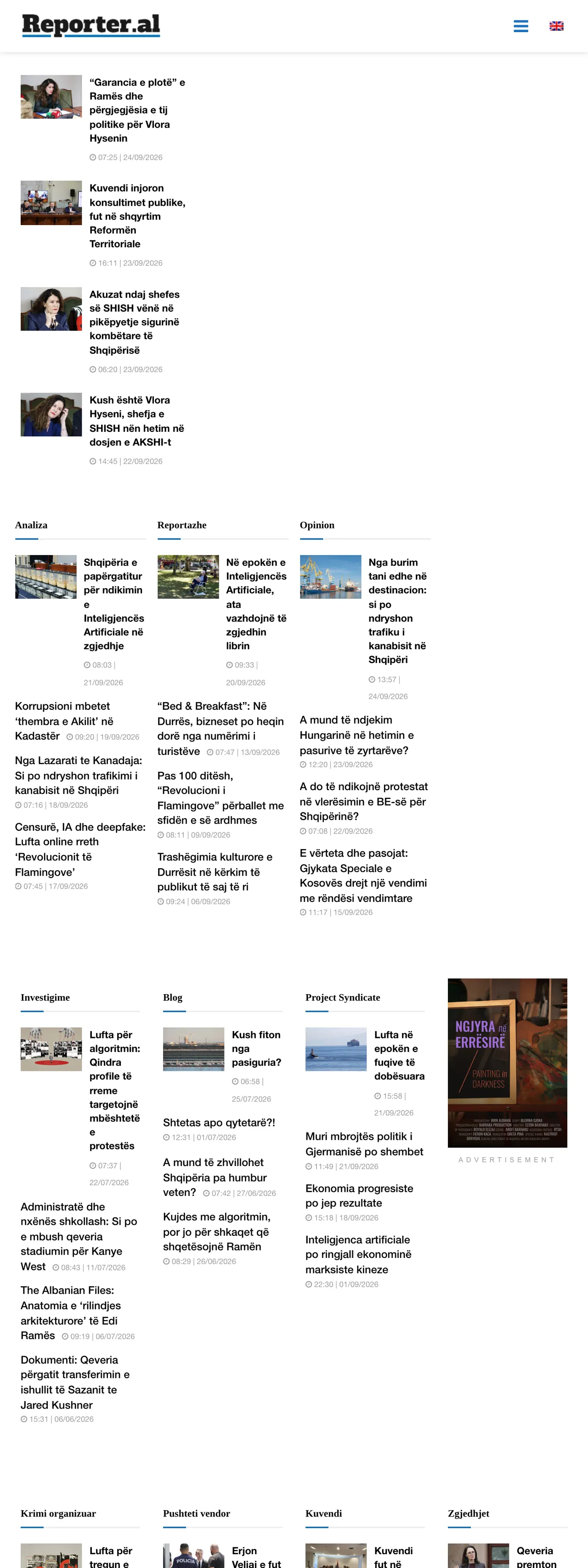 Screenshot of the Reporter.al front page